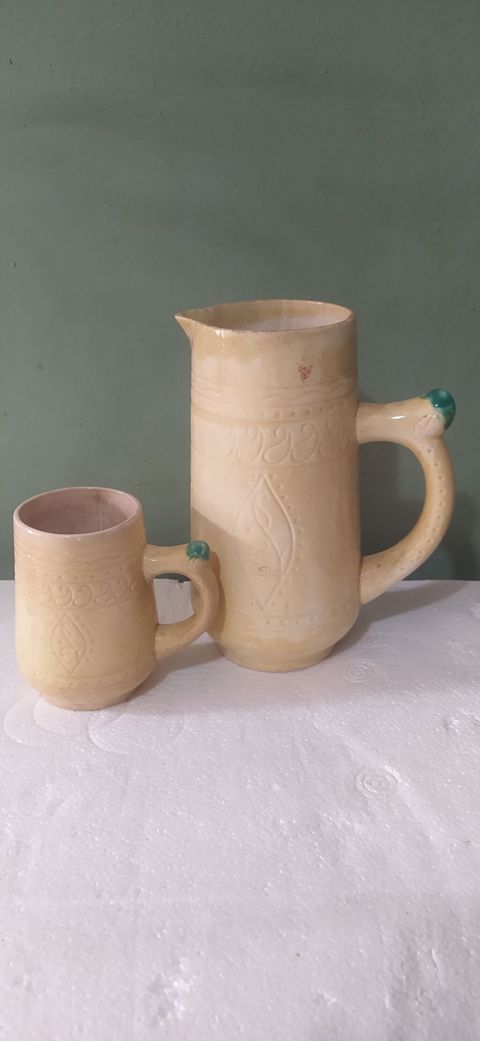 Əl işı keramika sürahi və fincan dəsti - Material: keramika, şirəli — Sumqayıt
