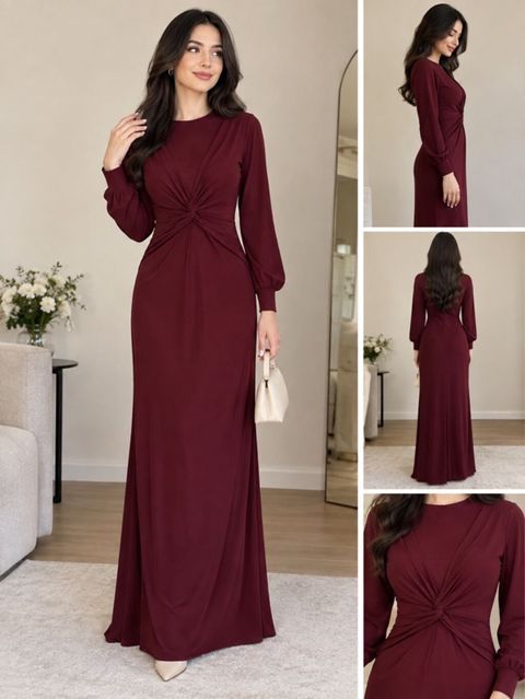 Bordo rəngdə uzun ziyafət/libas - Model: Uzun, yerə qədər maxi paltar — Bakı