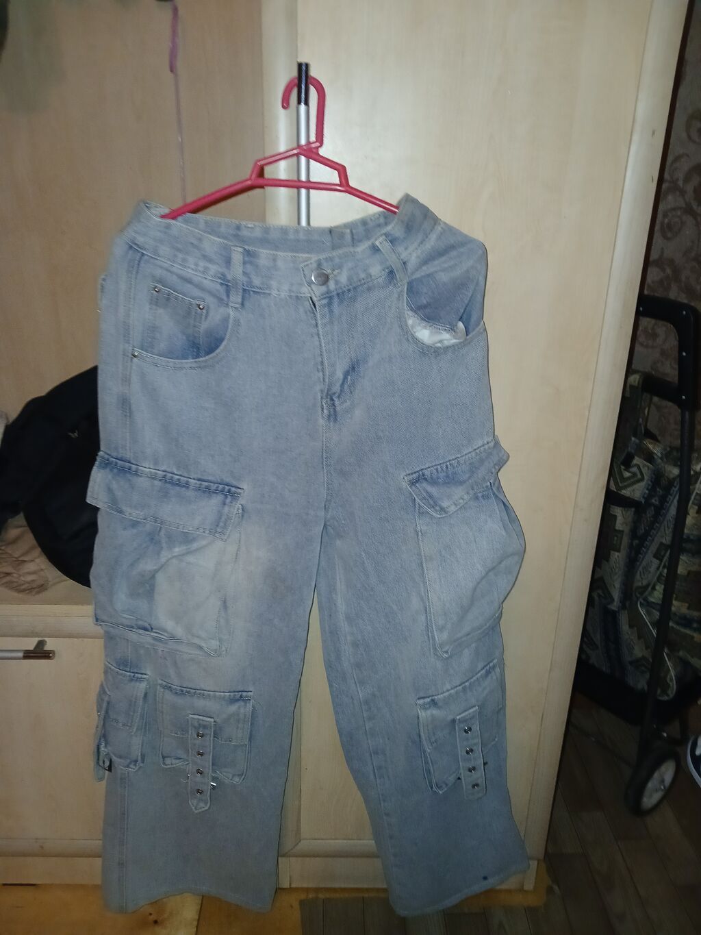 Geniş kəsimli boz rəngli cins kargo şalvar - Material: klassik denim — Jins, Sumqayıt (2)
