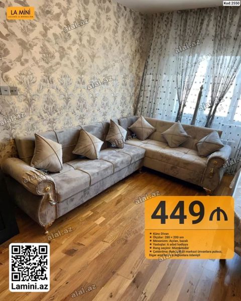 LA Mını Künc Divan – Kod: 2550 - Ölçülər: 280 200 sm - Mexanizm — Bakı