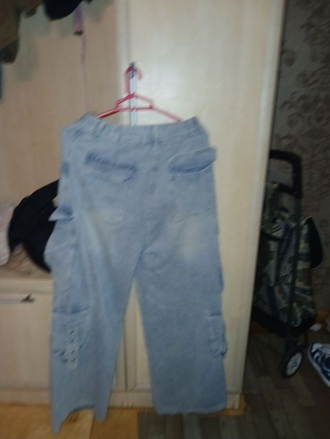 Geniş kəsimli boz rəngli cins kargo şalvar - Material: klassik denim — Sumqayıt