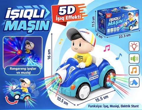 Oyuncaq maşın 528-8, plastik, göy, işıqlı, musiqili — Bakı