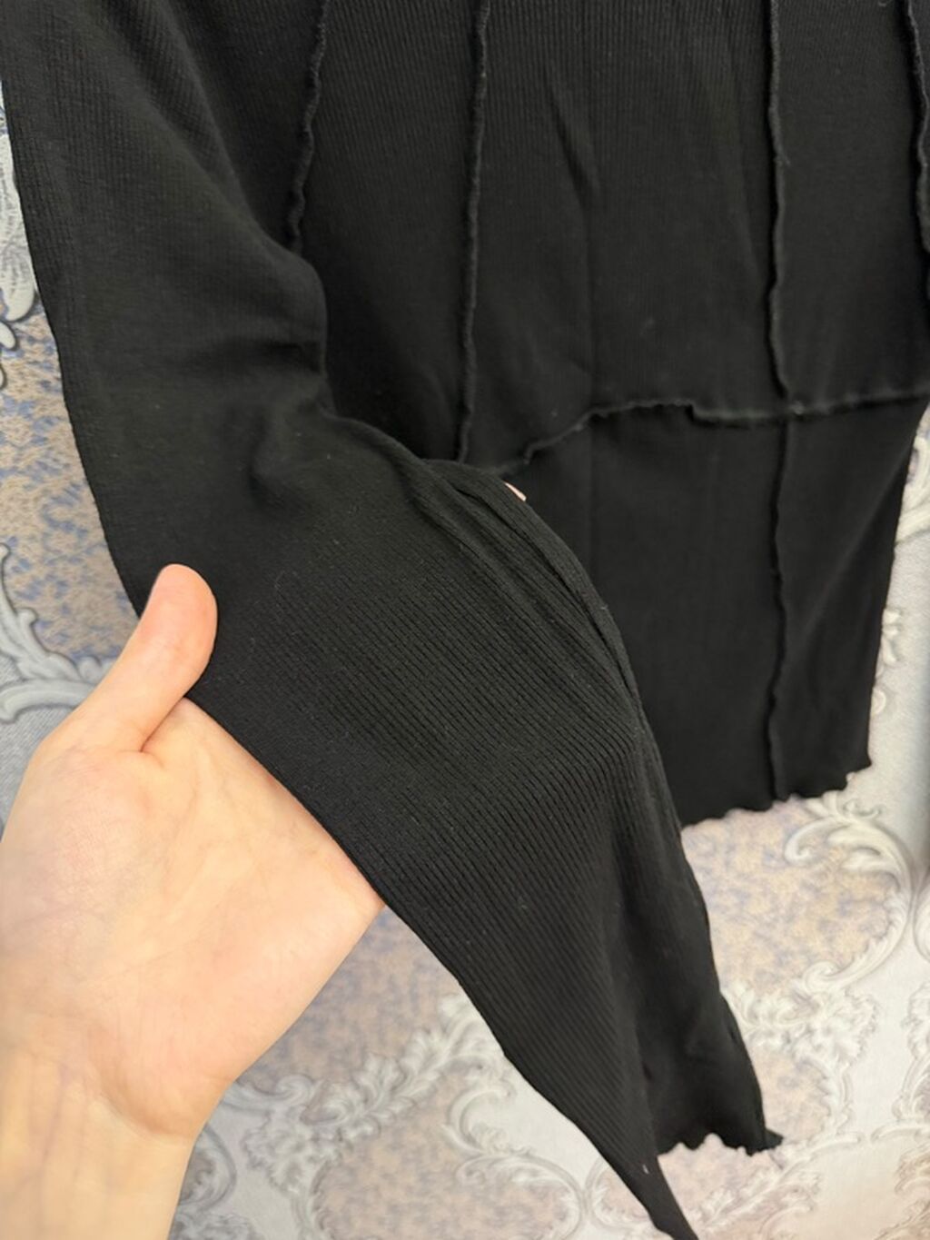 Qara uzunqol bluz - Rəng: dərin qara - Model: Dekorativ üst tikişli — Köynək, Bakı (2)