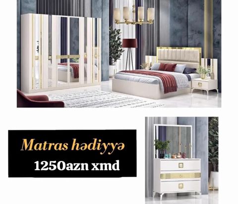 Yataq otağı dəsti – zərif qızılı detallar və modern dizayn Dəst — Bakı