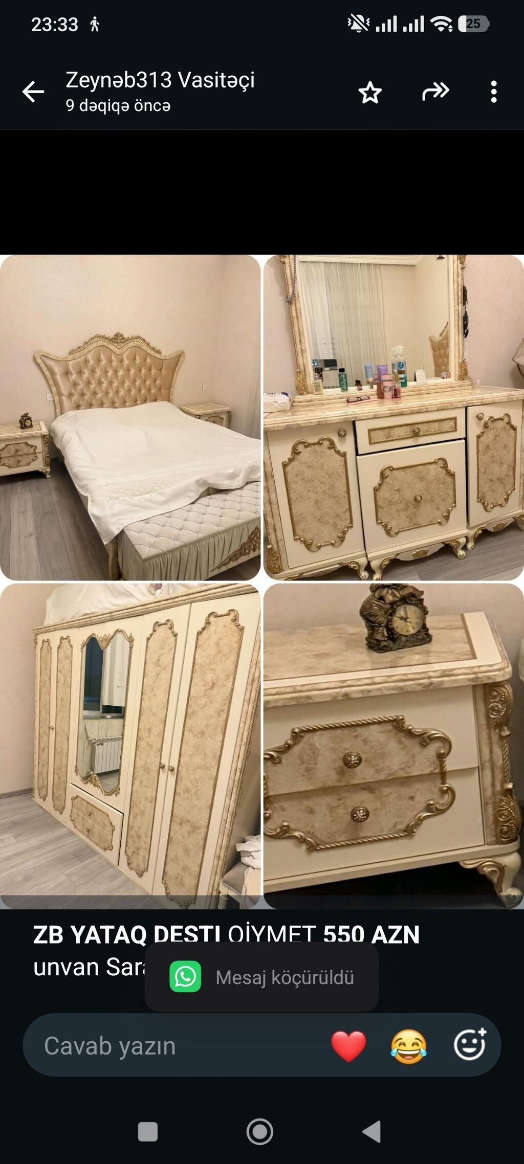 *Zb* *yataq destı* qiymet *550 AZN* unvan Saray — Yataq otağı mobilya dəstləri, Bakı