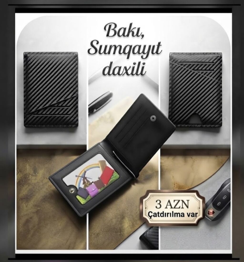Kompakt kart qabı/cüzdan - Rəng: qara - Zolaqlı teksturalı, sərt və — Cüzdanlar və vizit kartlıqları, Bakı