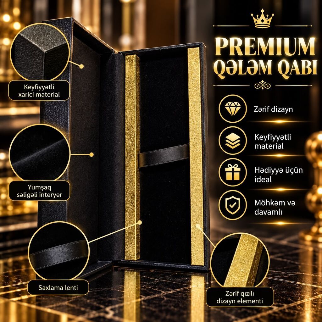 Premium Qələm Qabı - Zərif və təmtəraqlı dizayn: Qızılı dekor — Ofis malları, Bakı (3)