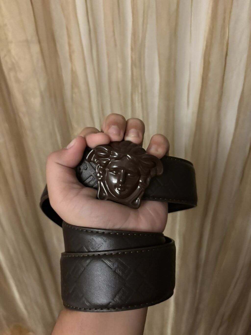 Kəmər – qəhvəyi/ştamp naxışlı dəridən, tünd metal Meduza başlı toka — Kəmər, Digah (3)