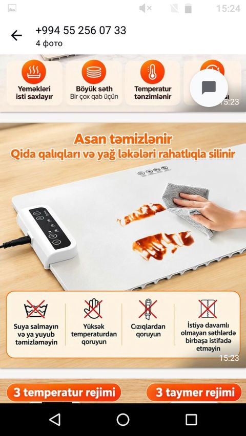 Çoxfunksiyalı elektrikli isitmə lövhəsi - Yeməkləri isti saxlayan — Bakı
