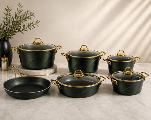 Yemək bişirmək üçün qab-qacaq dəsti Eviz+ Maria 4196006_RB, qranit, yaşıl/qızılı, 11 parça — Bakı