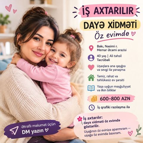 Daya xidməti – öz evimdə Məkan: Bakı, Nəsimi rayonu, Memar Əcəmi — Bakı