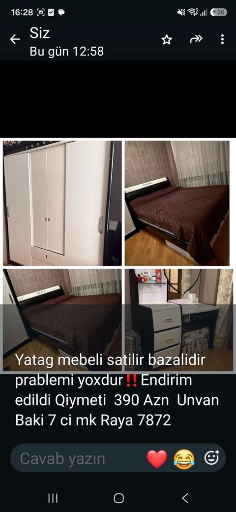Yataq mebeli dəsti - Bazalı iki nəfərlik çarpayı - 4 qapılı, sürgülü — Sumqayıt