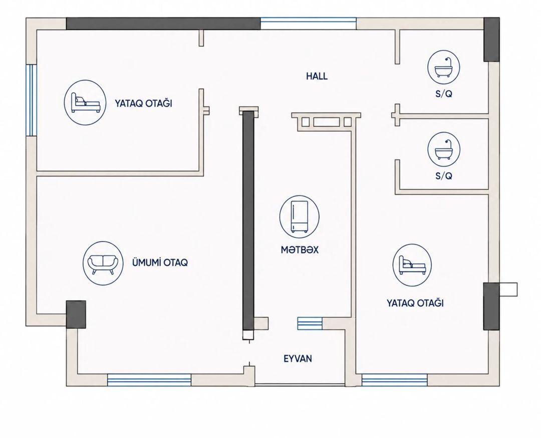 Satılır 3 otaqlı yeni tikili 96 m² — Mənzil, Bakı (2)