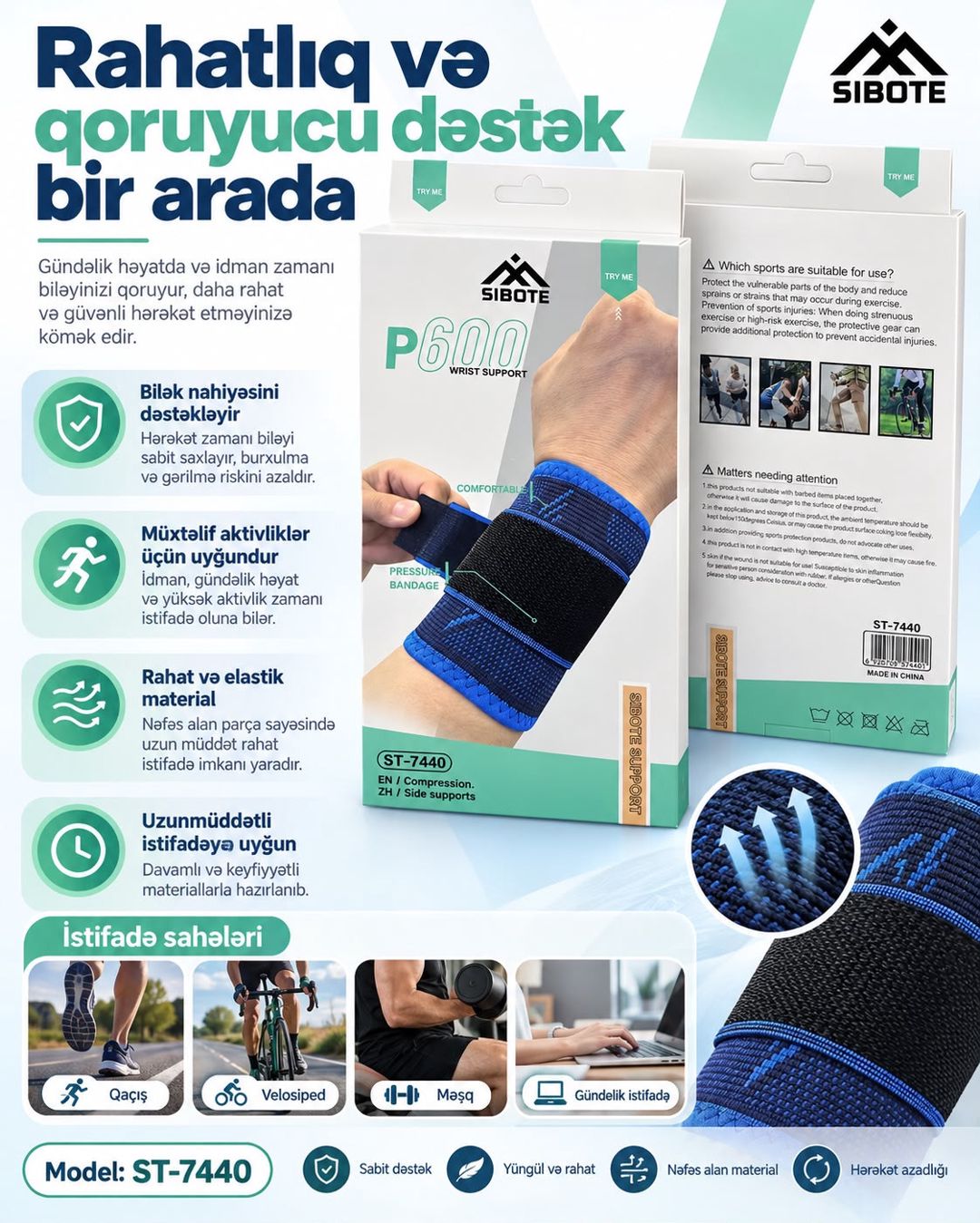 Bilək qoruyucusu universal tənzimlənən parça — Mallar, Bakı (3)