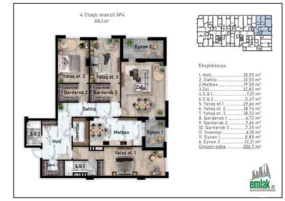 Satılır 4 otaqlı 206.7 m² yeni tikili Nizami m — Mənzil