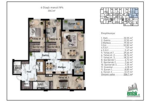 Satılır 4 otaqlı 206.7 m² yeni tikili Nizami m