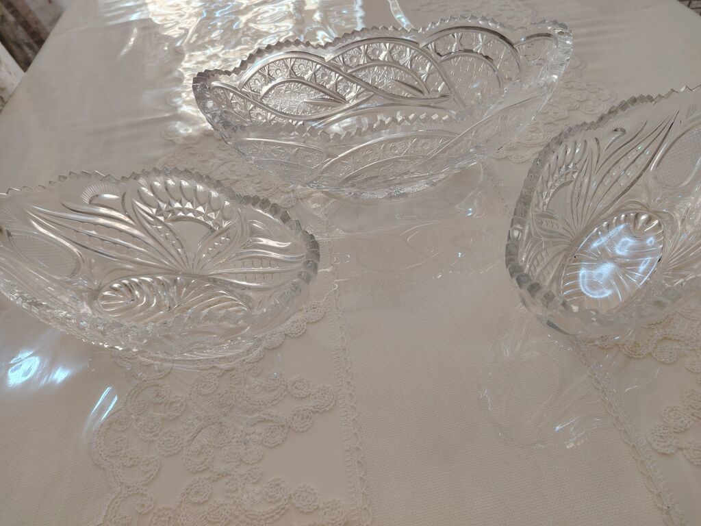 Kristal meyvə/gülqabı dəsti – 3 ədəd - Material: qalın kəsim kristal — Süfrə qabı, Sumqayıt (2)