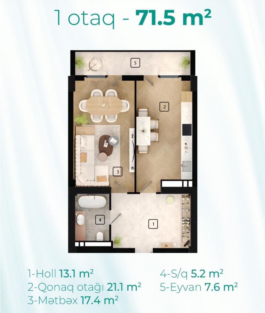 Satılır 2 otaqlı yeni tikili 71.5 m² — Mənzil, Bakı (8)