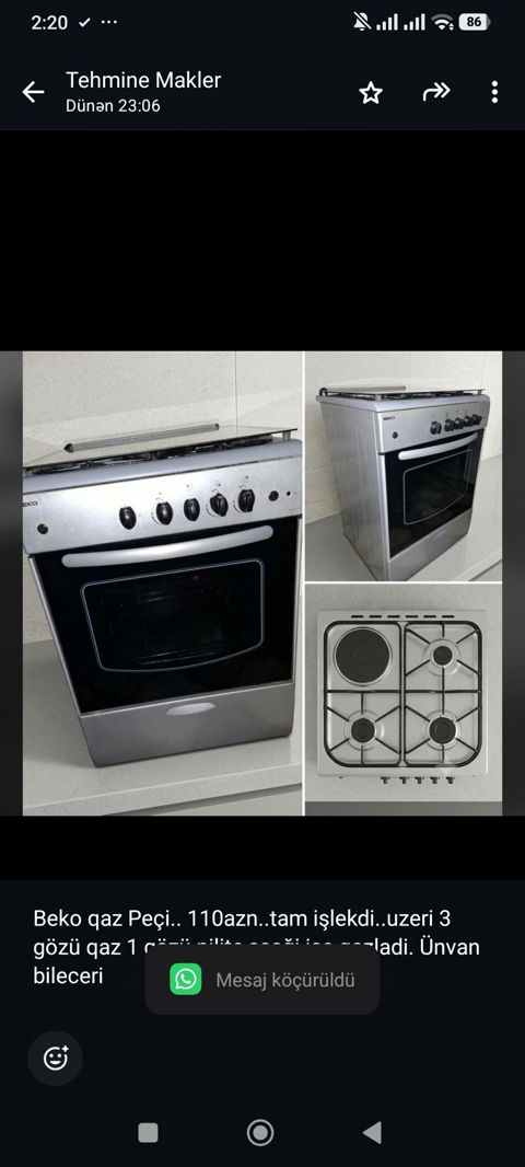 Beko qaz Peçi. 110azn. tam işlekdi. uzeri 3 gözü qaz 1 gözü — Bakı