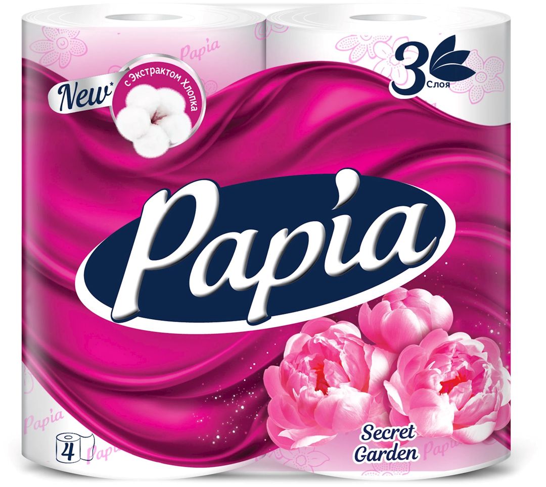 Tualet kağızı Papia Secret Garden, ağ, üç qatlı, 4 rulon — Mallar, Bakı