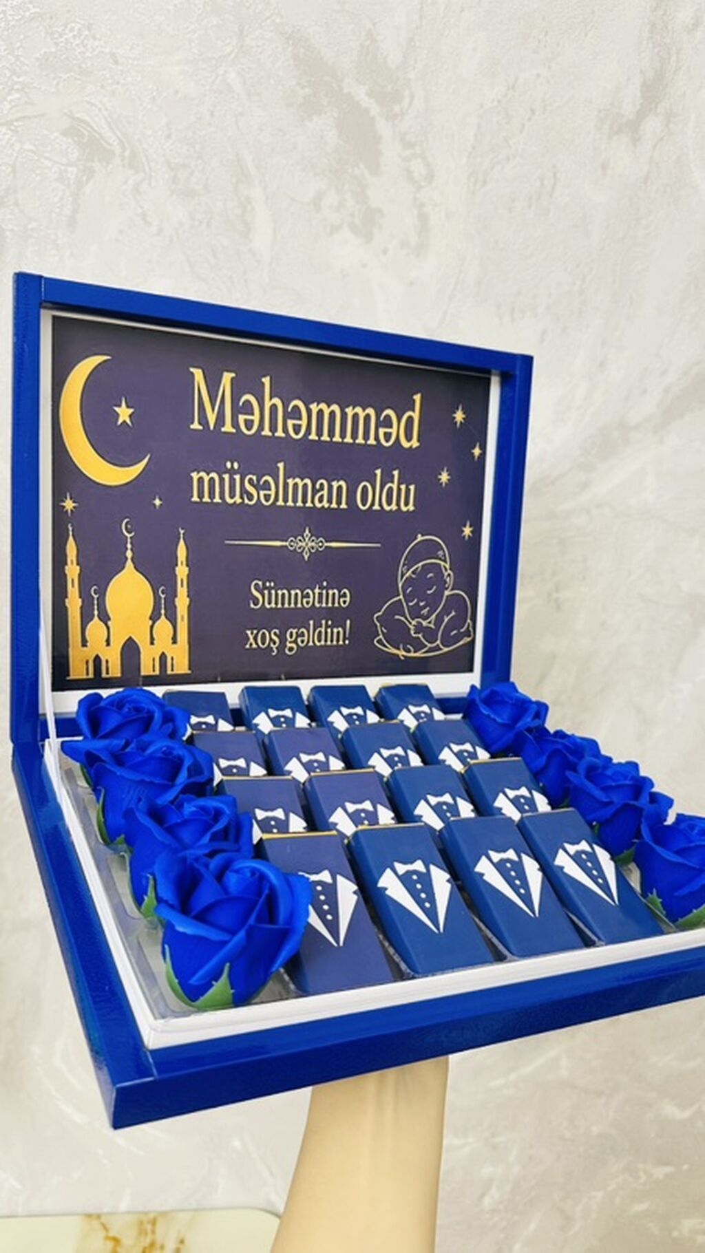 Sünnət mərasimi üçün hədiyyəlik şokolad dəsti - Mavi rəngli bərk — Bayram məmulatı, Masazır (3)