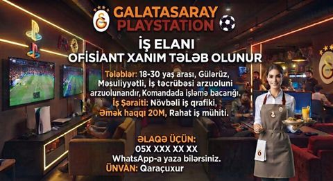 Ofisiant tələb olunur, 18-29 yaş, Təcrübəsiz — Bakı