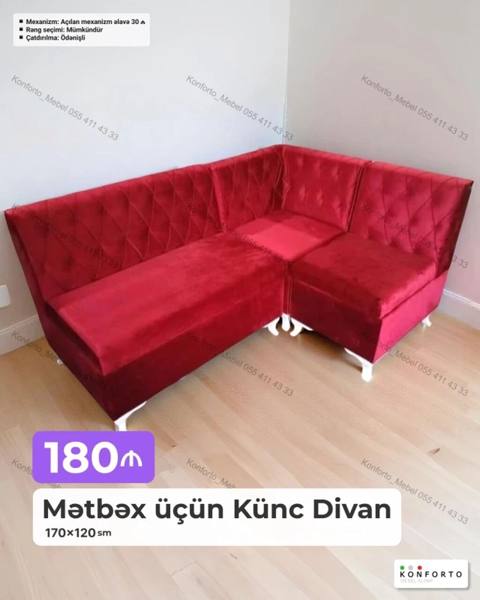 Mətbəx üçün künc divan – 170×120 sm - Klassik quilted (romb) tikişli — 180 ₼ · Баку, Nərimanov · Divanlər Mətbəx üçün künc divan – 170×120 sm - Klassik quilted (romb) tikişli — Баку