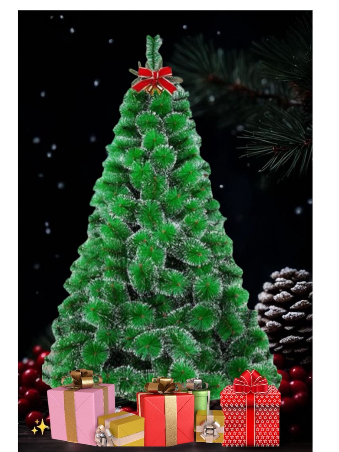 Yeni il üçün şam ağacı 045-RAX008-1201, yaşıl, qarlı, 180 sm + Led çələng 20 m + Oyuncaq dəsti, göy, 5 sm, 32 əd Hədiyyə — Mallar, Bakı (2)