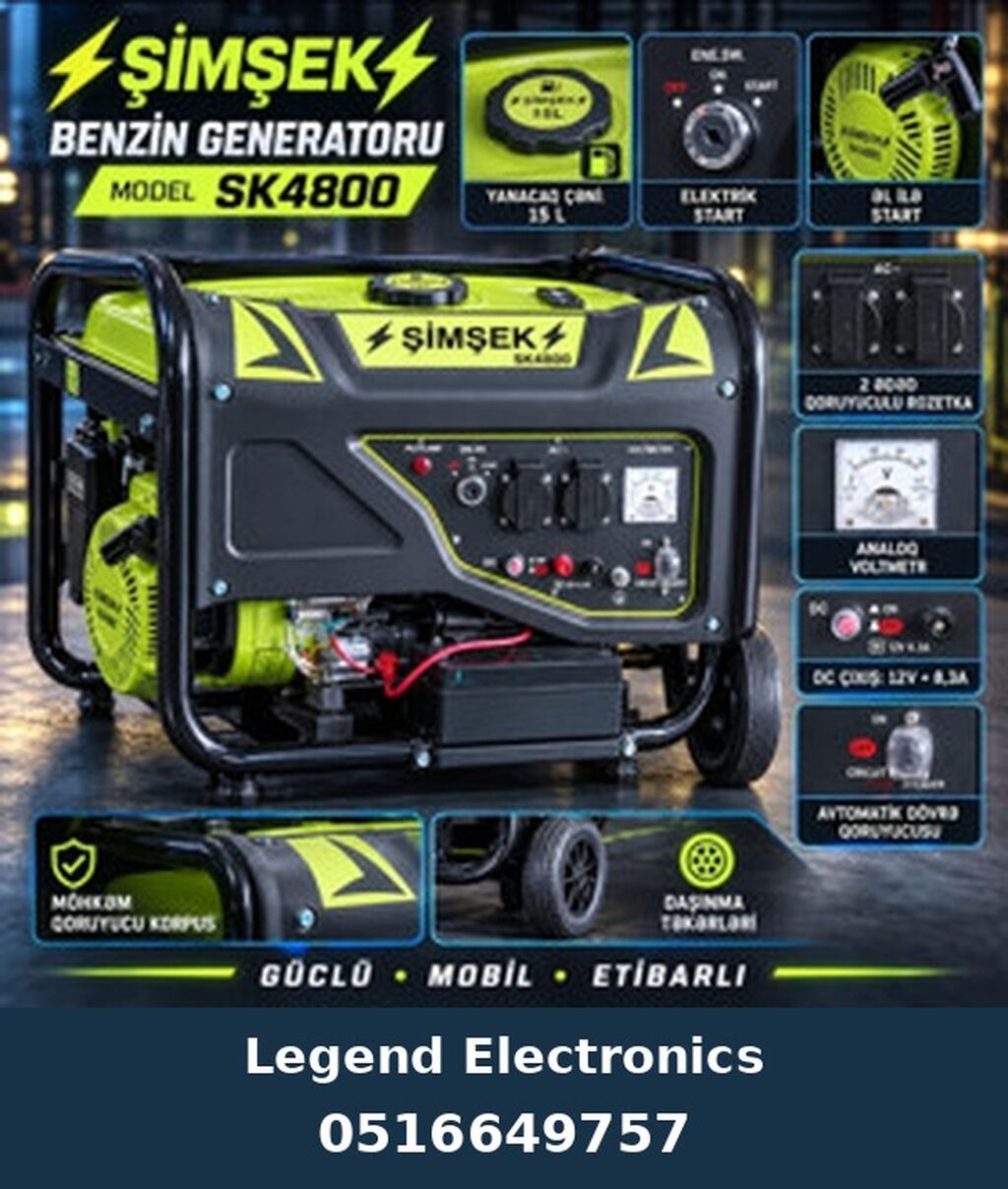 Elan başlığı: Benzin generatoru Şimşek, SK4800, Benzin, 3,5 kVt, 220 V — Generatorlar, Bakı
