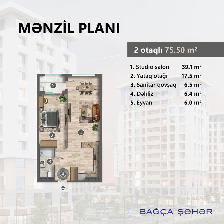 Satılır 2 otaqlı yeni tikili 75.5 m² — Mənzil, Sumqayıt (4)