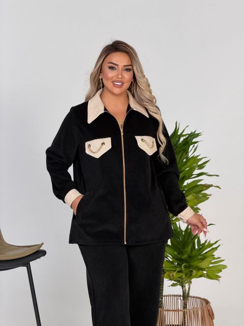 Qadınlar üçün şalvarlı dəst 2766, qara, velvet, ölçü 4XL — Bakı