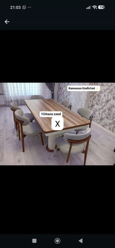 Yemək stol + 6 ədəd stul dəsti - Dizayn: Skandinaviya üslubunda — Bakı