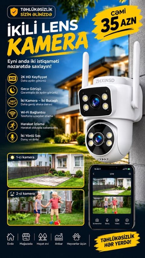 İkili Lens Kamera – Eyni anda iki istiqaməti izləyin Xüsusiyyətlər — Bakı