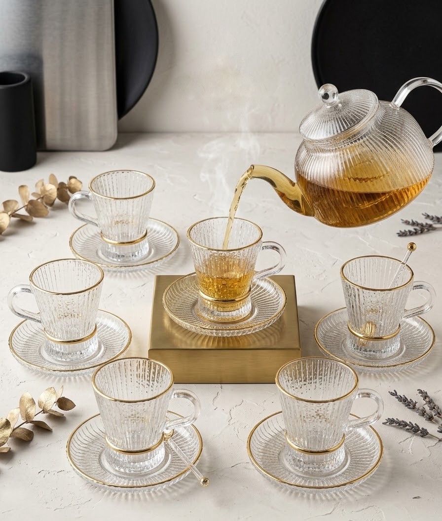 Çay servizi 61118704, 12 əşya, 6 nəfərlik, büllur şüşə/bərkidilmiş şüşə, 200 ml, şəffaf — Mallar, Bakı (2)