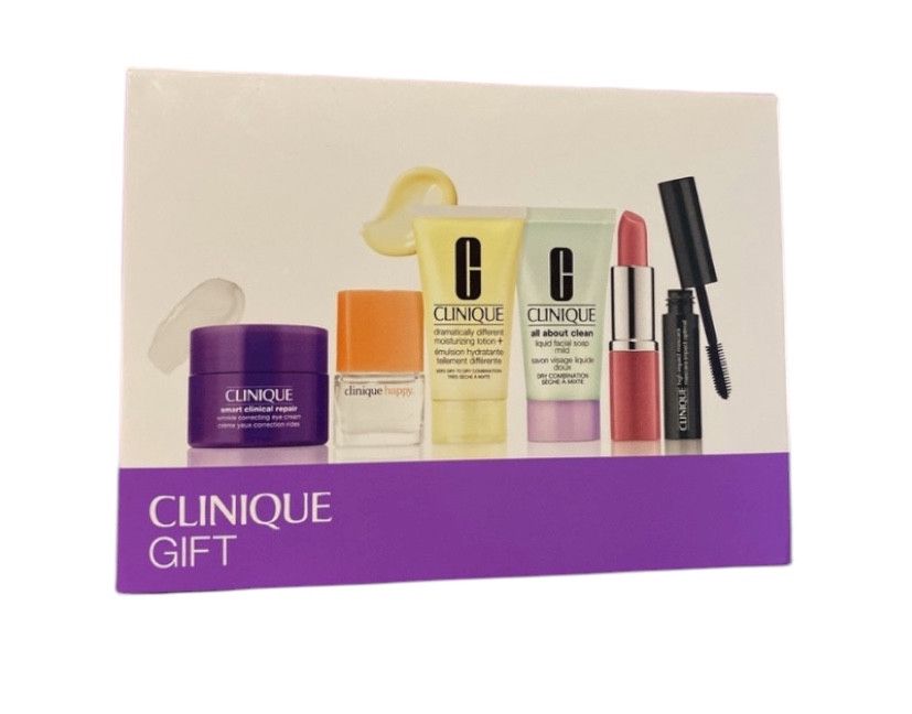 Dekorativ kosmetika dəsti Clinique (krem üz üçün 15 ml + ətir 4 ml + losyon 30 ml + üz yuma geli 30 ml + dodaq boyası 1.2 g + kirpik tuşu 3.5 ml) — Mallar, Bakı (2)
