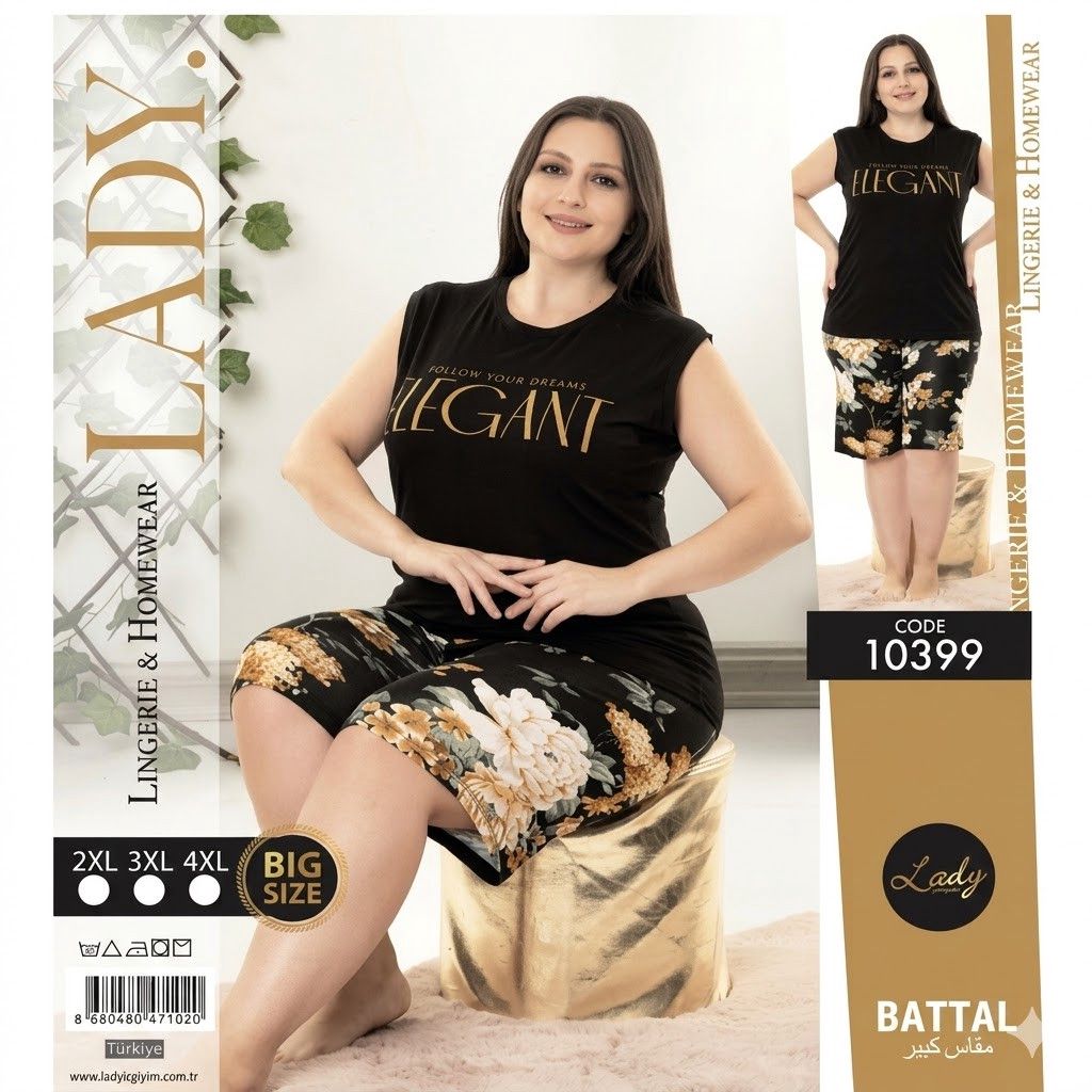Qadınlar üçün şortlu dəst 2389268, qara, pambıq, ölçü 4XL — Mallar, Bakı (2)