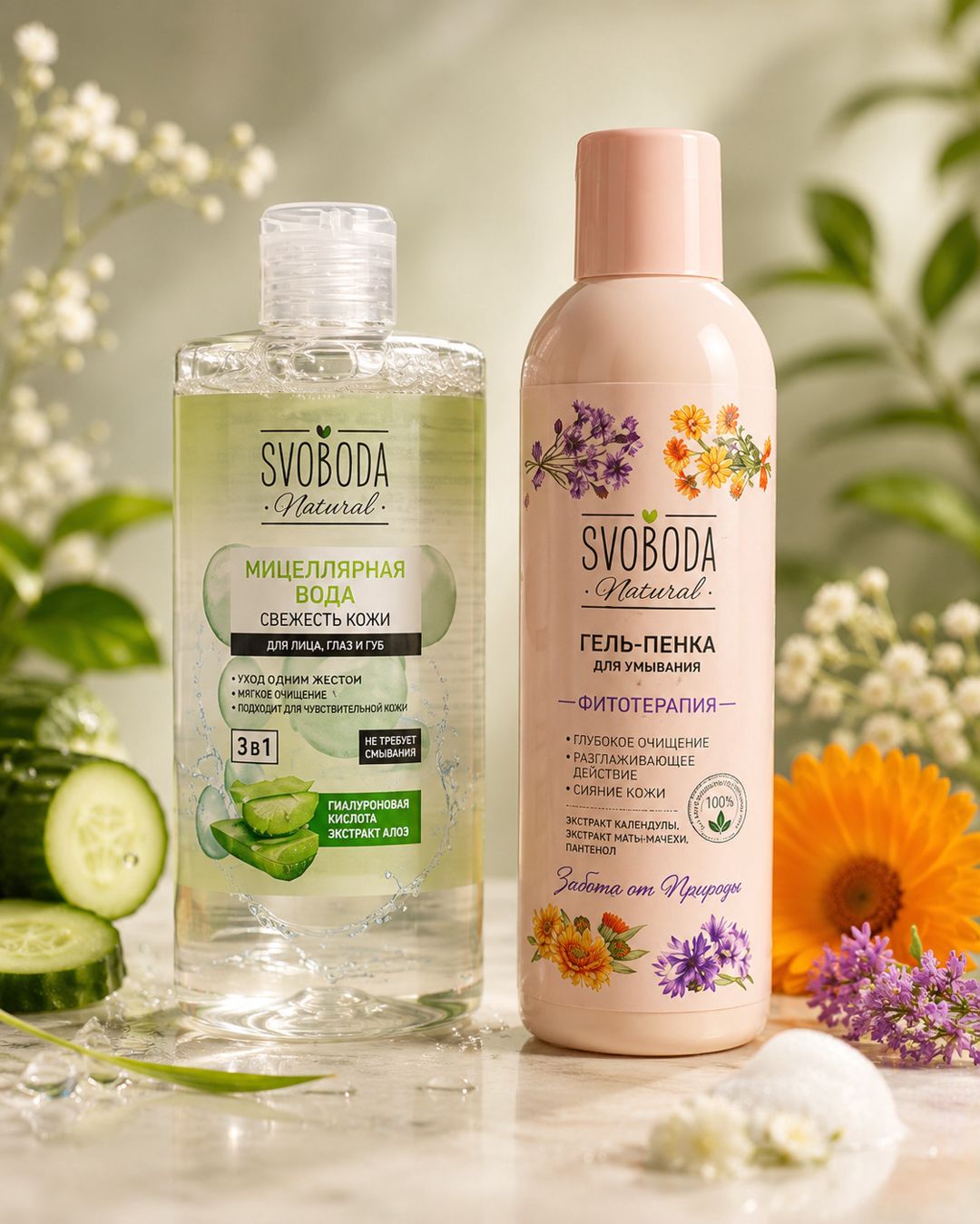 Üzə qulluq dəsti Svoboda (Misellyar su 430 ml + Yuyunma üçün gel- köpük 150 ml) — Mallar, Bakı (2)