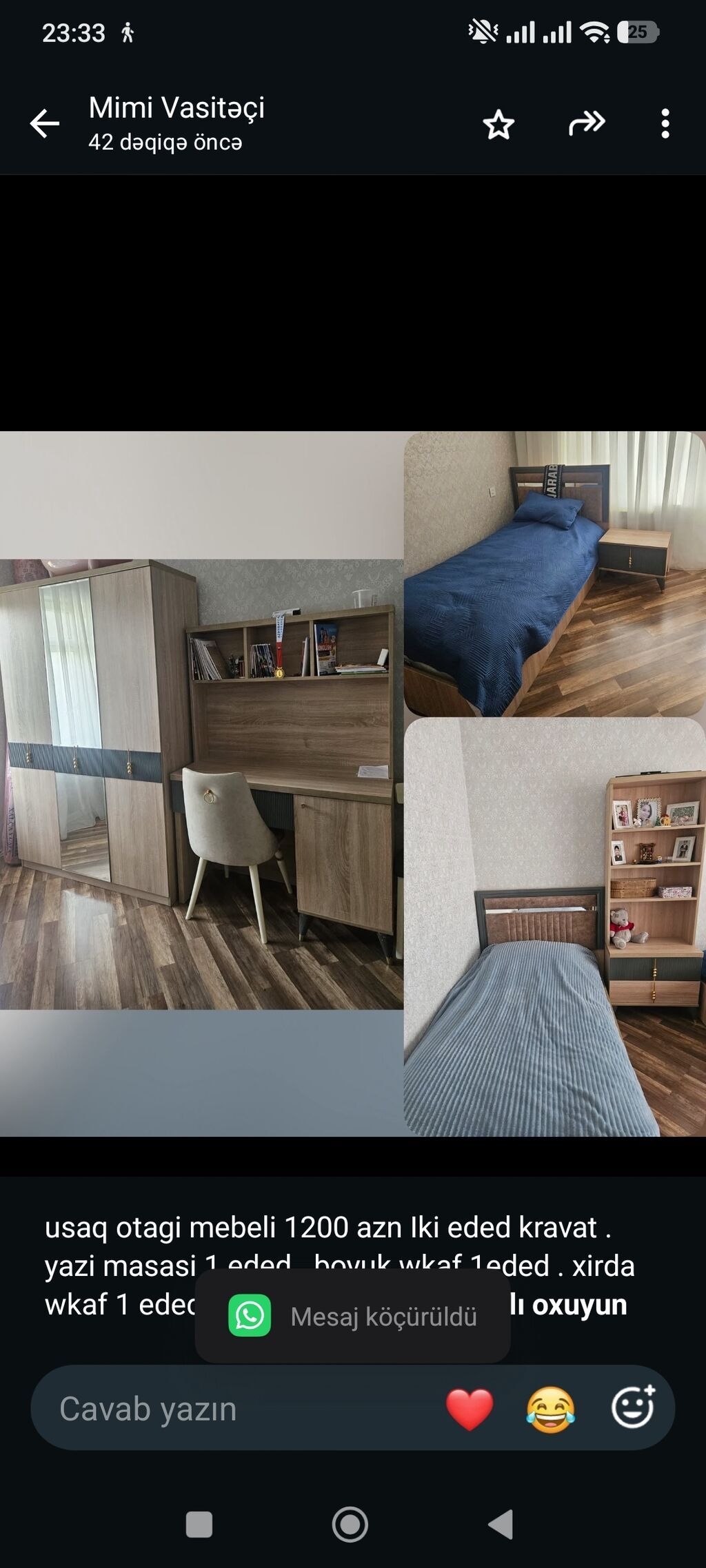 Usaq otagi mebeli 1200 azn Iki eded kravat yazi masasi 1 eded — Uşaq mebeli dəstləri, Bakı