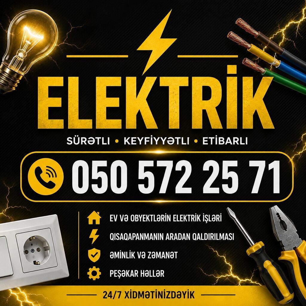Elektrikə aid butun islerin gorulmesi — Elektrikçi xidmətləri, Bakı