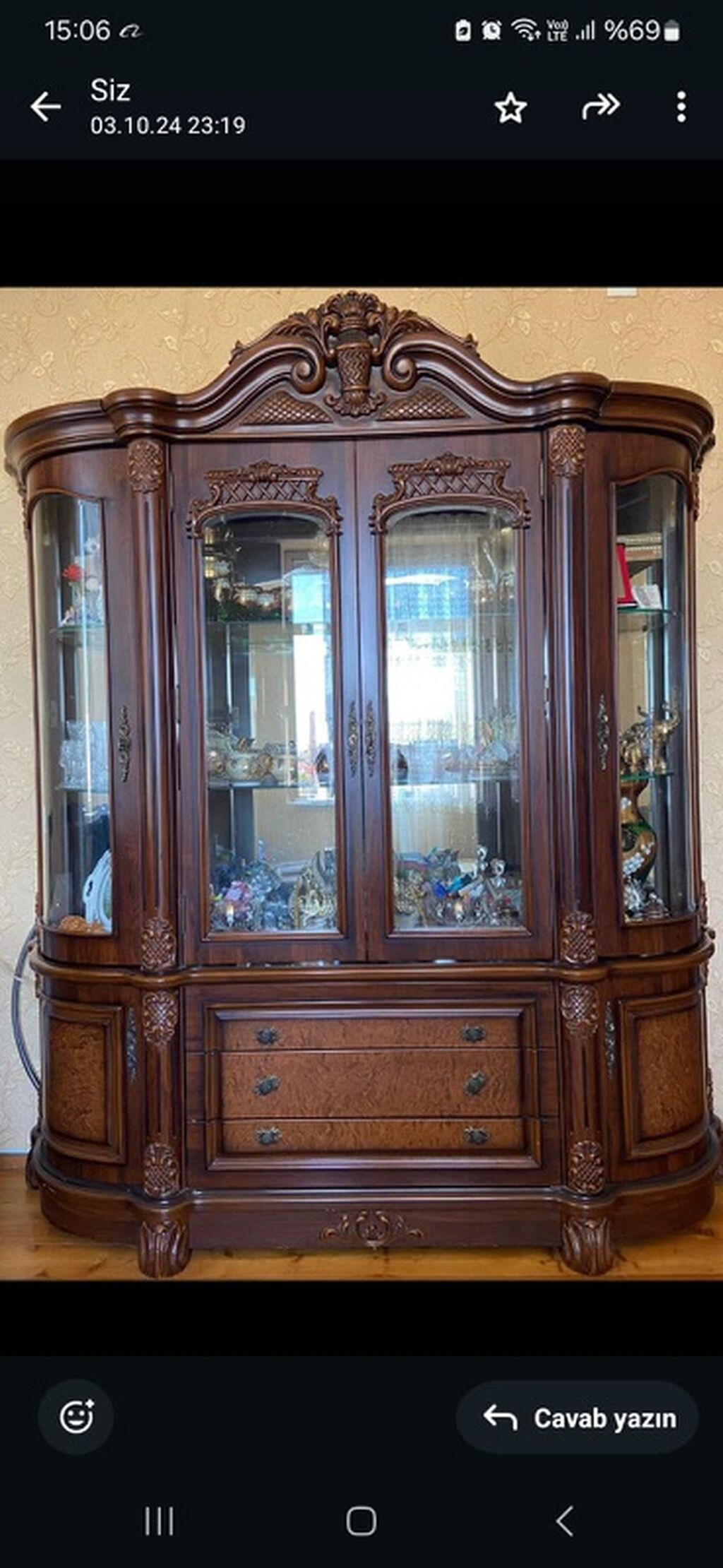 Klassik üslublu vitrin-bufet - Material: təbii ağac (tünd qoz rəngi) — Şkaflar, Bakı