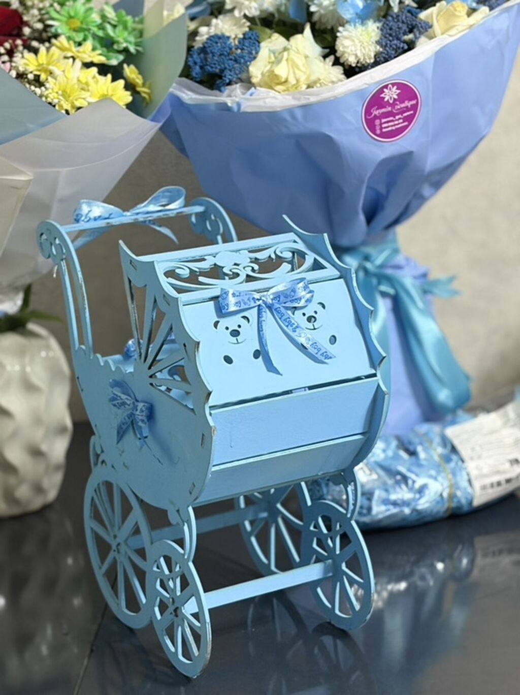 Mavi temalı “Baby Boy” dekorativ səbət/dəst qutusu - Material: bərk — Dekorasiyalar, Bakı (5)