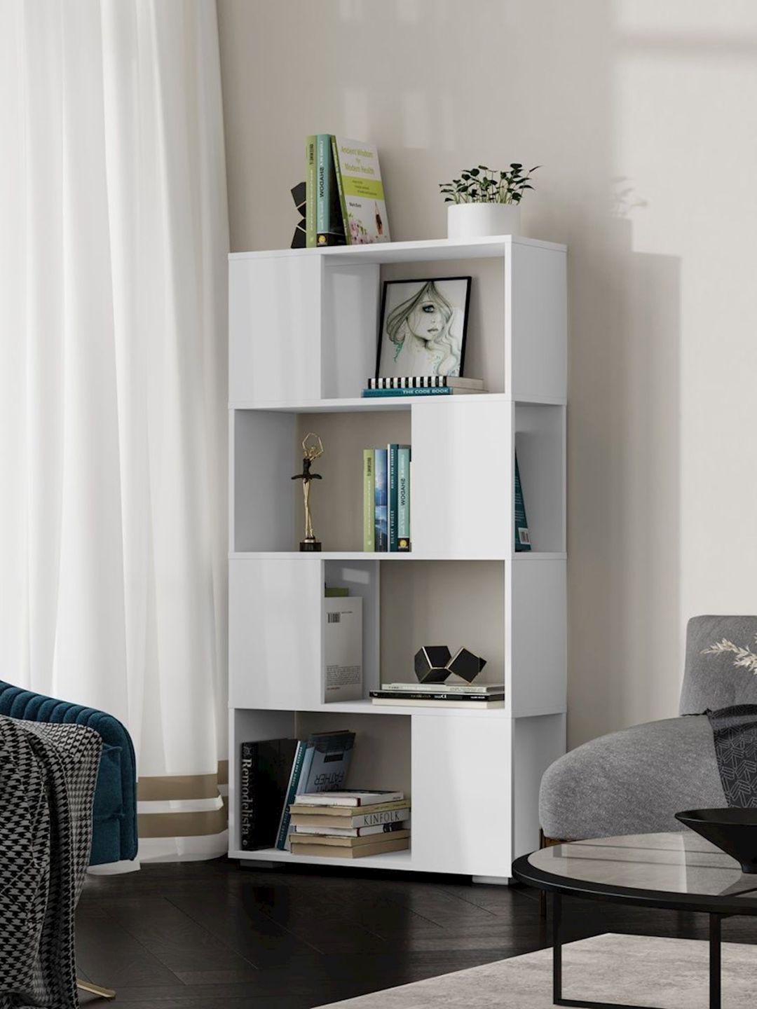 Stellaj 3563_StellajloftWhite, 142х75х25.6 sm, Ldsp, ağ — Mallar, Bakı (2)