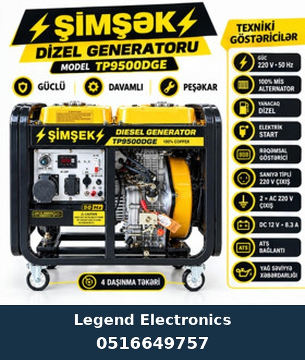 Elan başlığı: Dizel generatoru TP9500DGE 6 kVt Dizel generatoru — Generatorlar, Bakı