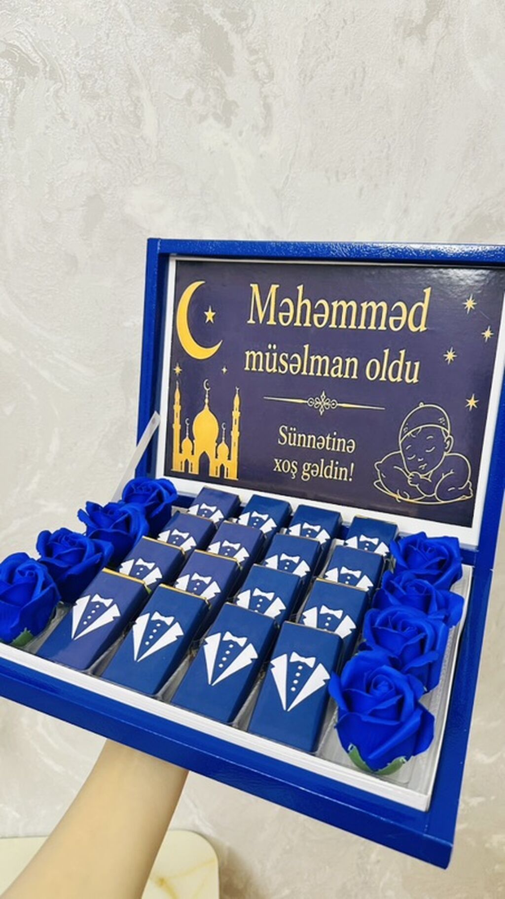 Sünnət mərasimi üçün hədiyyəlik şokolad dəsti - Mavi rəngli bərk — Bayram məmulatı, Masazır (2)