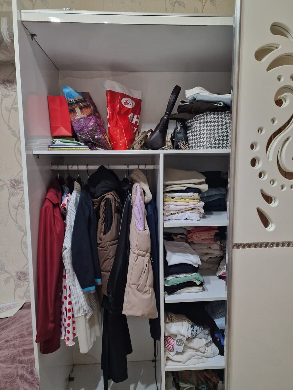 Ağ rəngdə sürgülü qapılı paltar dolabı - Material: laminat/LDSP, ağ — Şkaflar, Bakı (2)