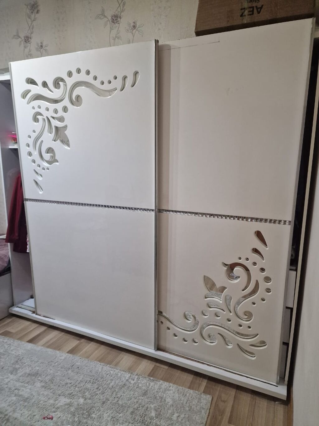 Ağ rəngdə sürgülü qapılı paltar dolabı - Material: laminat/LDSP, ağ — Şkaflar, Bakı (3)