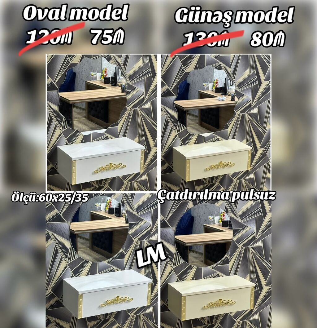 Yeni termolar – Yeni və sifarişlə Modellər: - Oval model - Günəş — Tuvalet masaları və konsollar, Bakı
