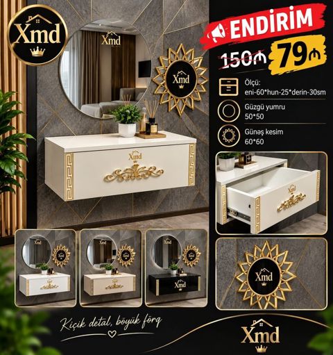 Xmd divar tipli konsol + güzgü dəsti - Dəst tərkibi: - Yumru güzgü — Bakı