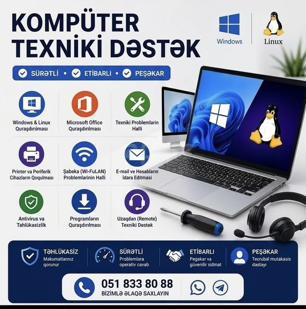 Format orjinal windows və ofice proqramlarının yazılması — Kompüter və noutbuk təmiri, Bakı