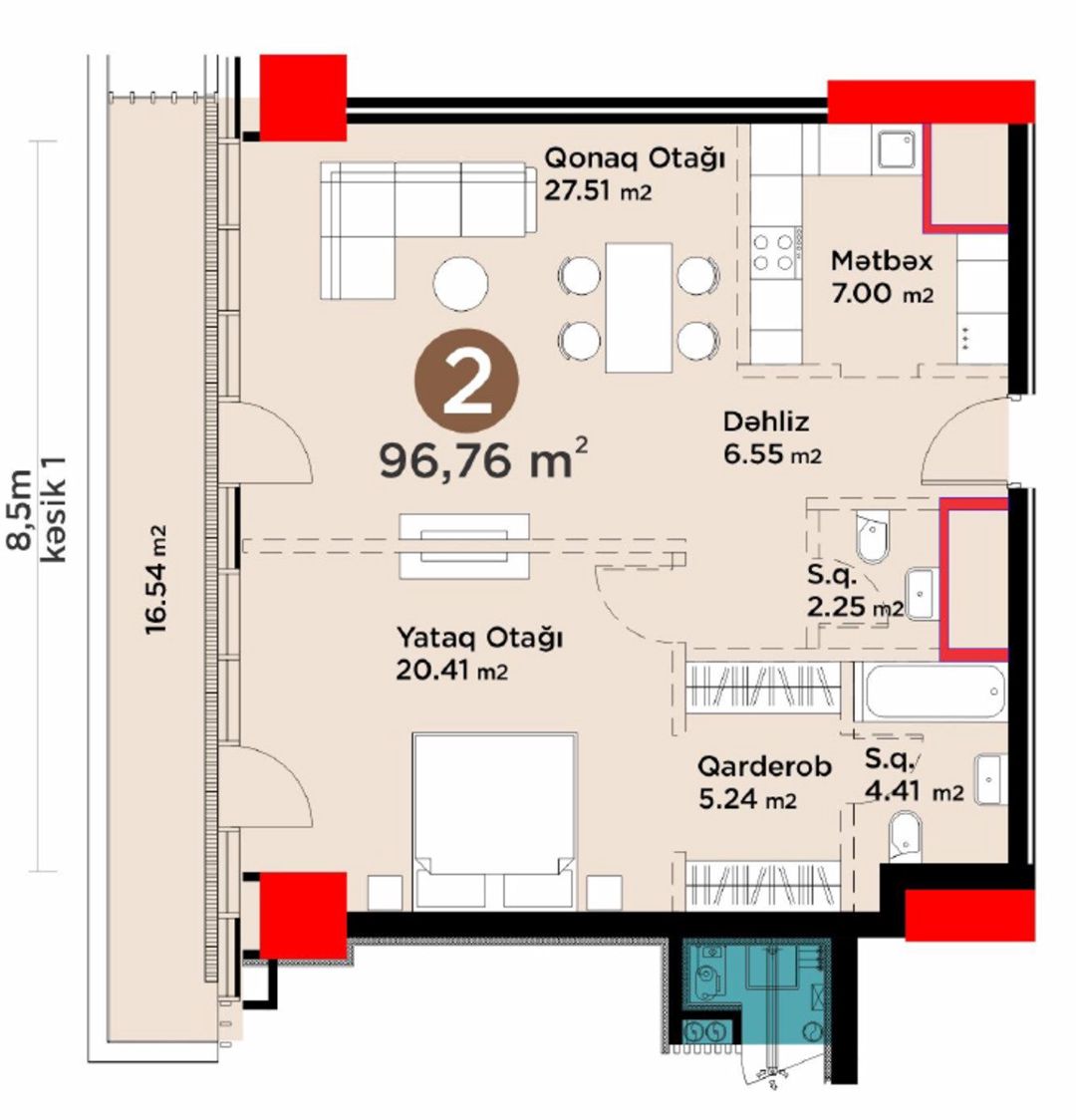 Satılır 2 otaqlı yeni tikili 96.7 m² — Mənzil, Bakı (4)